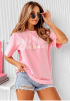 T-shirt z nadrukiem Malibu pudrowy róż