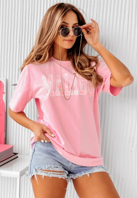 T-shirt z nadrukiem Malibu pudrowy róż