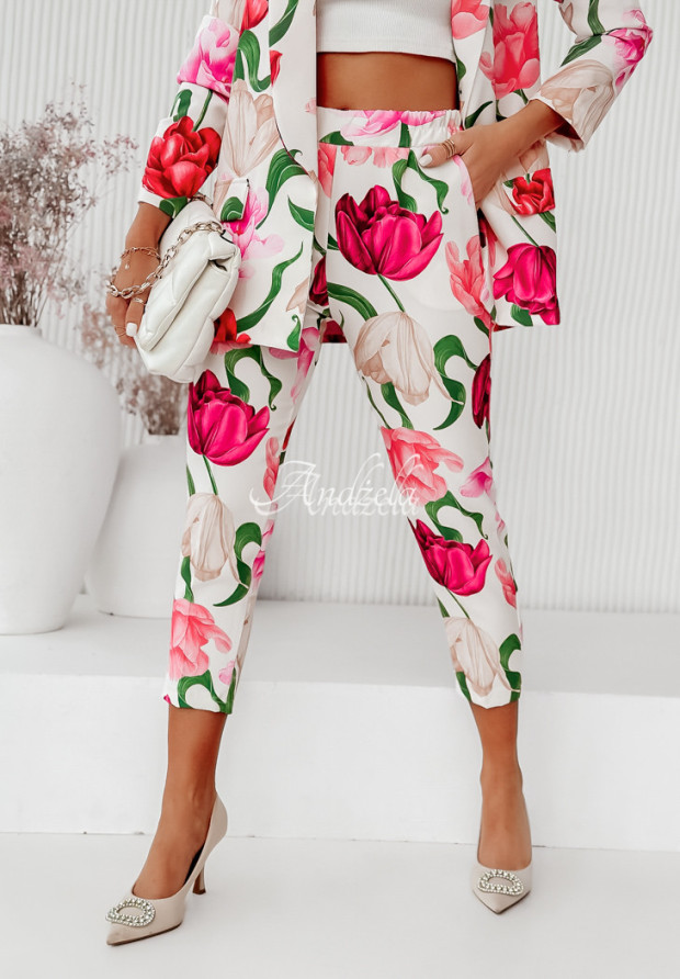 Eleganckie spodnie w kwiaty Perfect Moment biało-różowe