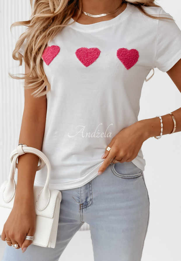 T-shirt z serduszkami All The Love biało-różowy