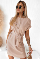 Trapezowa Dress z paskiem Thinking Of You in nude