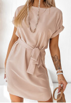 Trapezowa Dress z paskiem Thinking Of You in nude