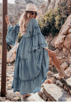 Jeansowa sukienka z haftami Aqua Beauty jasnoniebieska
