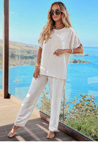 Lniane Trousers Vacay Vibes in beige