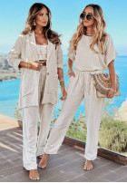 Lniane Trousers Vacay Vibes in beige