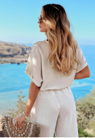 Lniane Trousers Vacay Vibes in beige