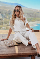 Lniane Trousers Vacay Vibes in beige