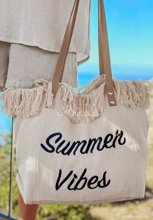 Pleciona torebka z frędzlami Summer Vibes beżowa