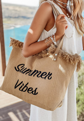 Pleciona torebka z frędzlami Summer Vibes camelowa