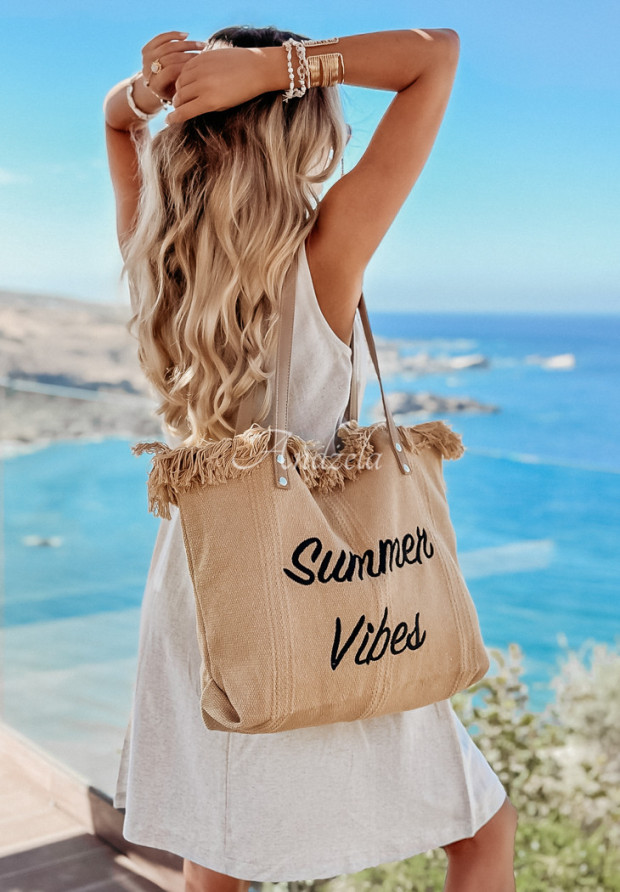 Pleciona torebka z frędzlami Summer Vibes camelowa