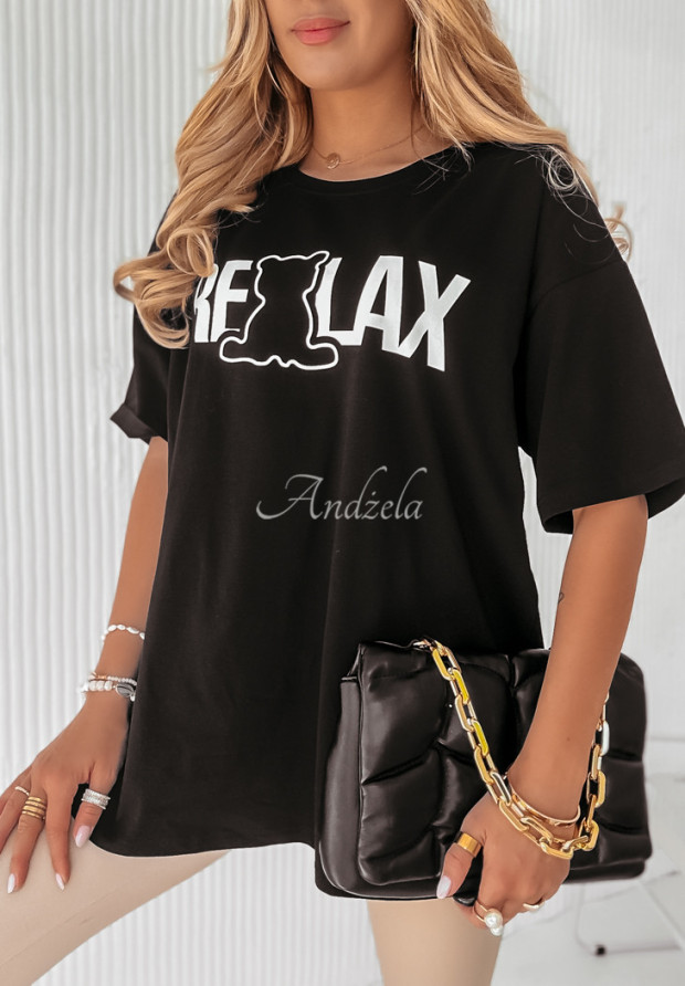 Długi T-shirt oversize Relax czarny