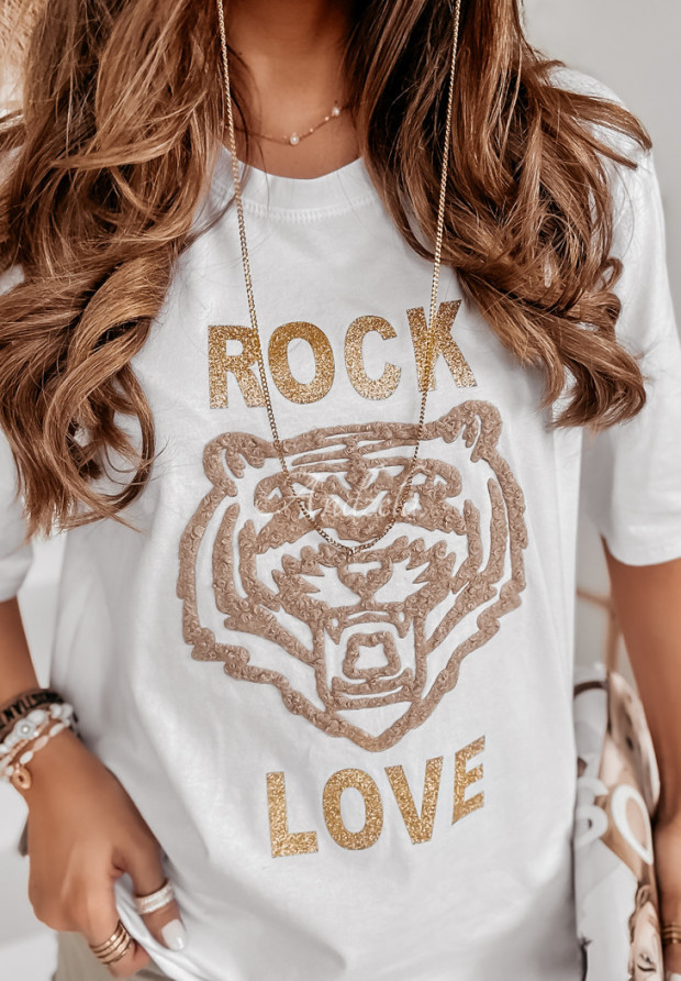 T-shirt oversize z nadrukiem Rock&Love biały