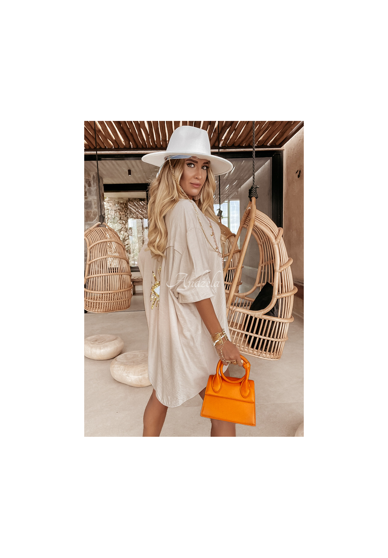 Koszula z ozdobną aplikacją Eye See You beżowa