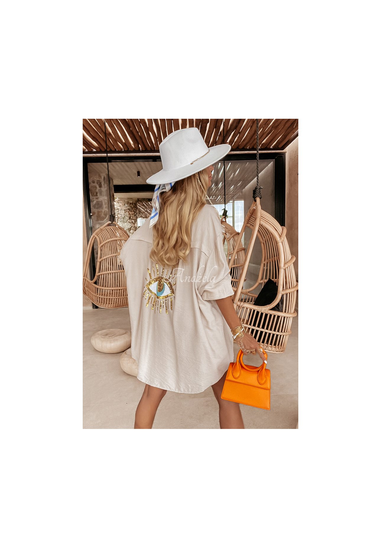 Koszula z ozdobną aplikacją Eye See You beżowa