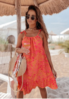 Kwiecista sukienka na ramiączkach La Fleur pomarańczowo-różowa