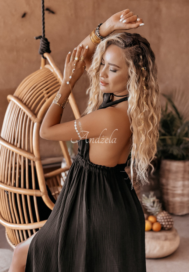Muślinowa sukienka maxi z rozcięciem Aloha Beaches czarna