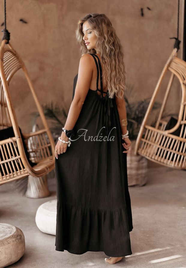 Muślinowa sukienka na ramiączkach maxi Aloha Beaches II czarna