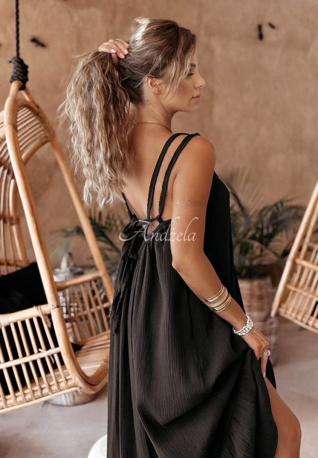 Muślinowa sukienka na ramiączkach maxi Aloha Beaches II czarna