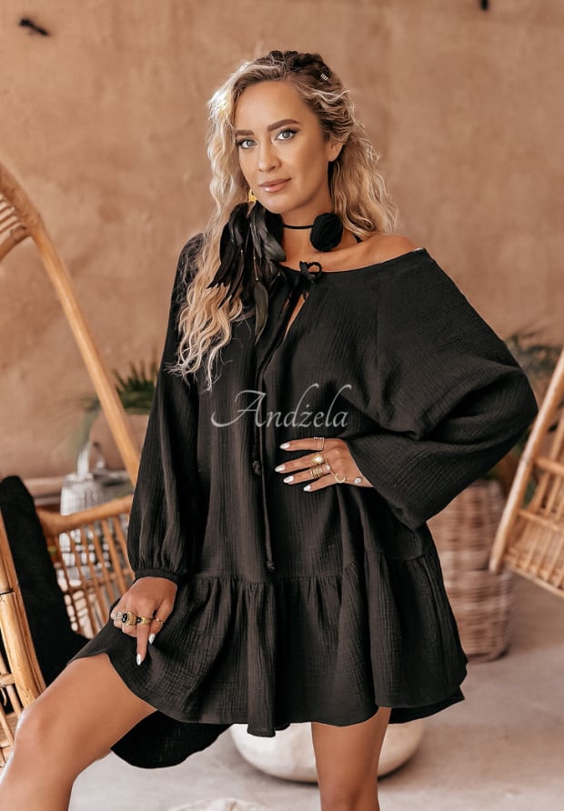 Muślinowa sukienka oversize Aloha Beaches czarna