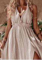 Muślinowa sukienka z rozcięciem Aloha Beaches beżowa