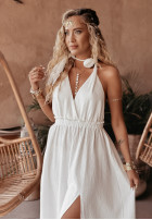 Muślinowa sukienka z rozcięciem Aloha Beaches biała