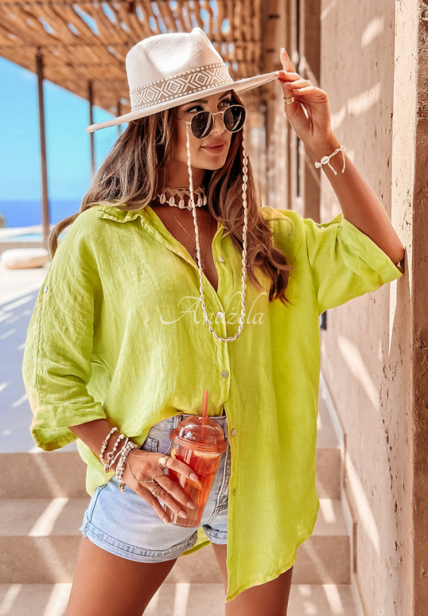 Lniana koszula Summery Essentials limonkowa