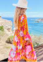 Wzorzysta sukienka maxi Fantasy Island różowo-pomarańczowa