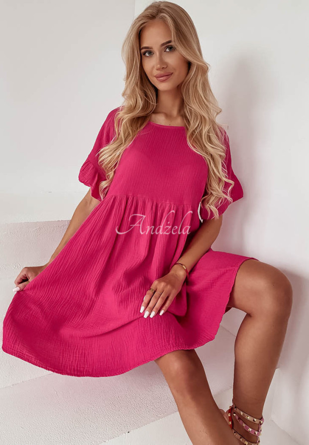 Muślinowa sukienka z falbankami Laguna różowa