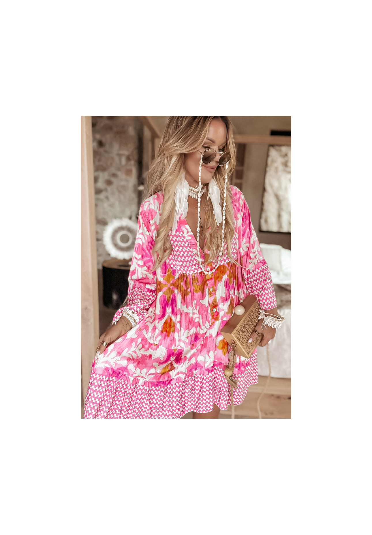 Grow Gratitude patterned dress pink