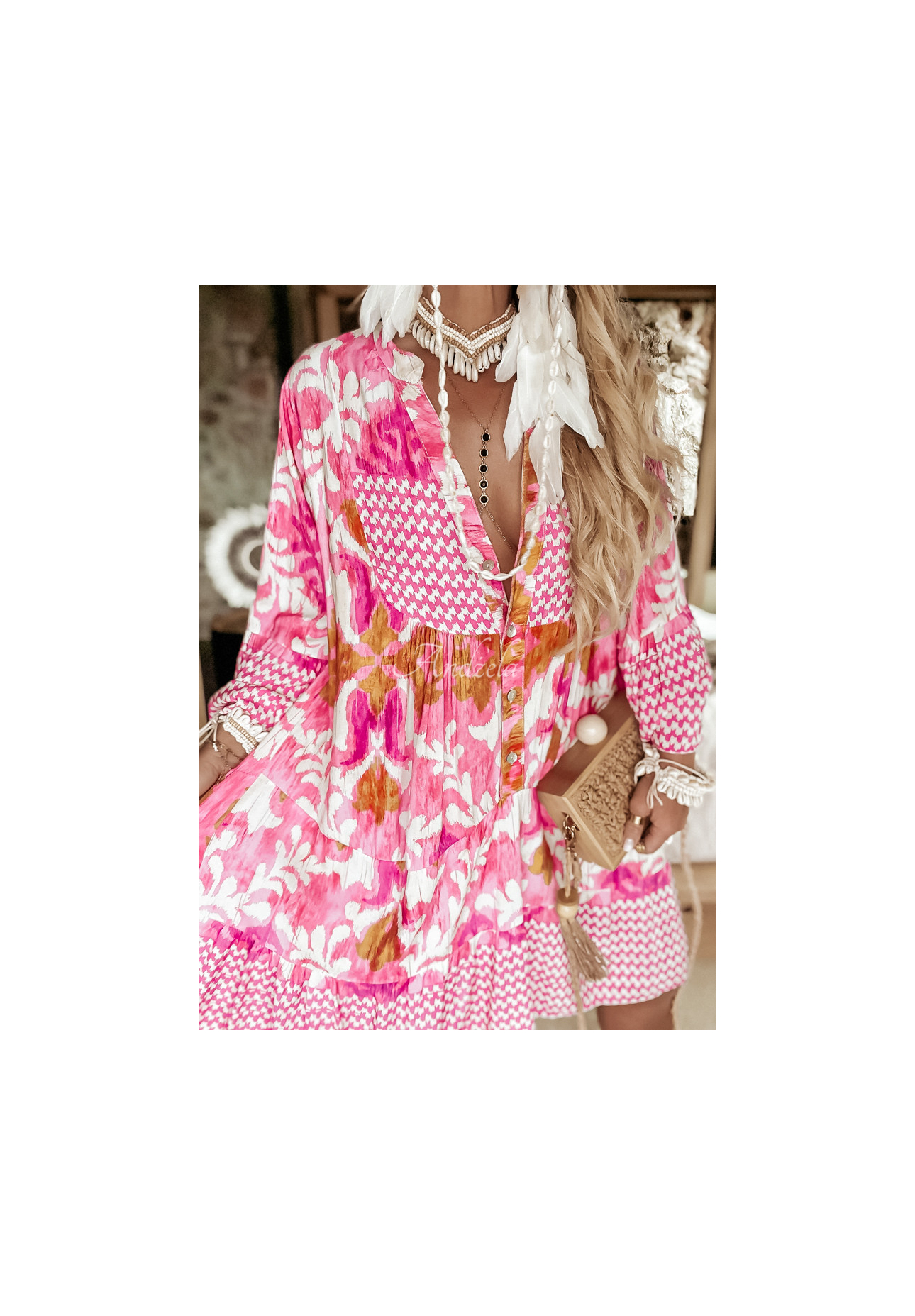 Grow Gratitude patterned dress pink