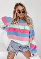 Sweter oversize w paski Colored Punch niebiesko-różowy