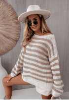 Sweter oversize w paski Emberly beżowy