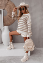 Sweter oversize w paski Emberly beżowy