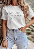 T-shirt z nadrukiem Miami Beach Florida biały