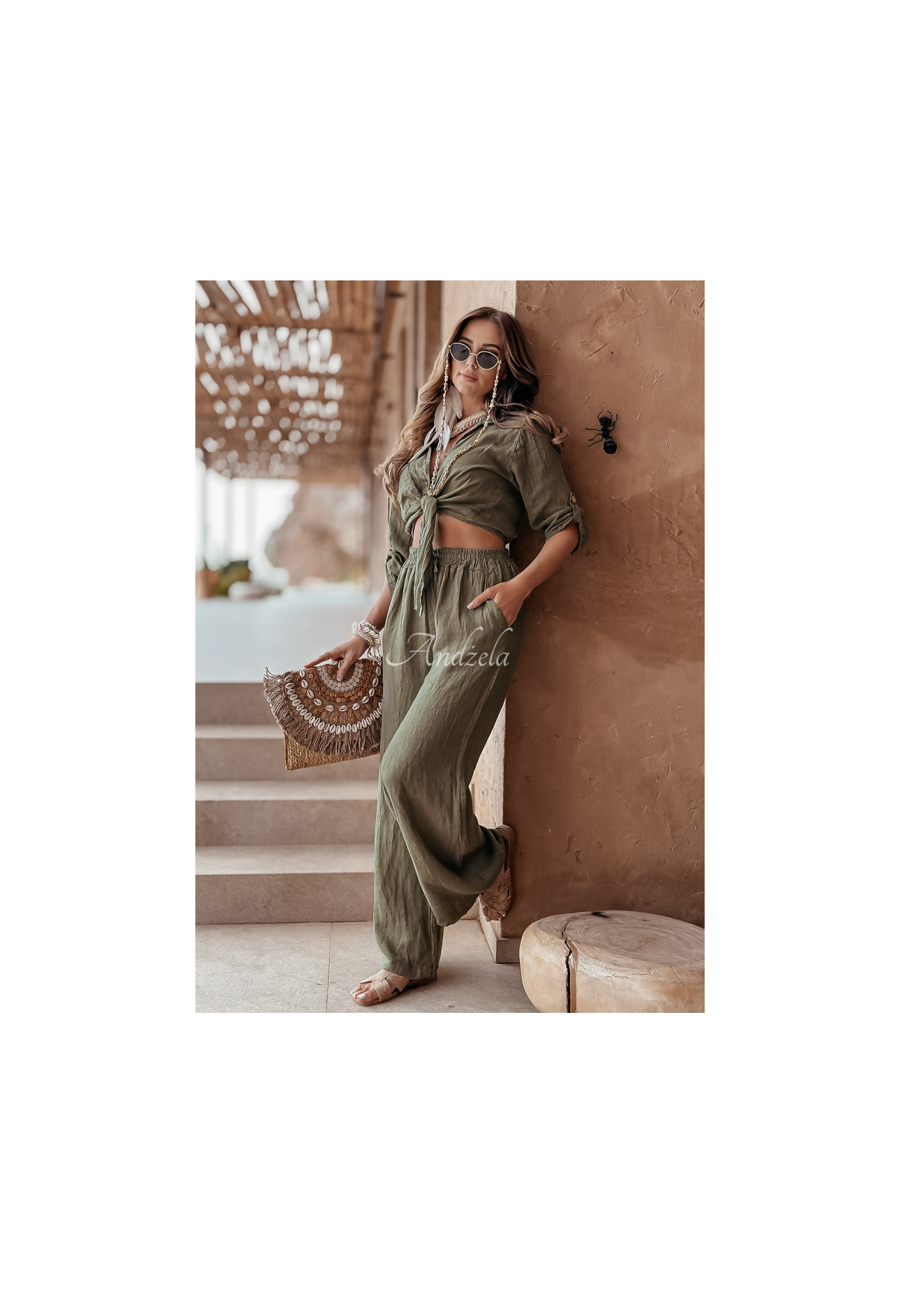 Lniane spodnie Summery Essentials khaki