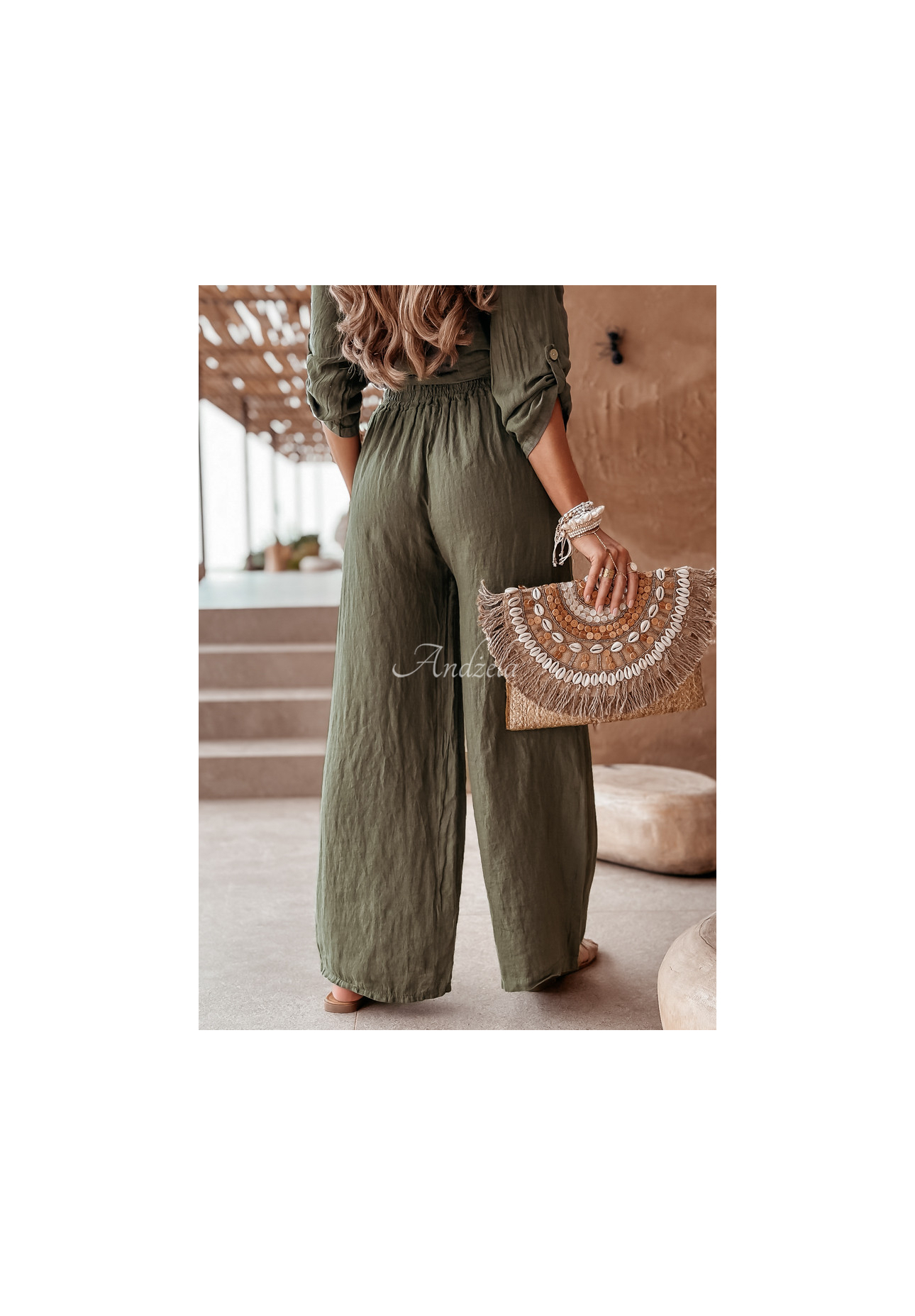 Lniane spodnie Summery Essentials khaki