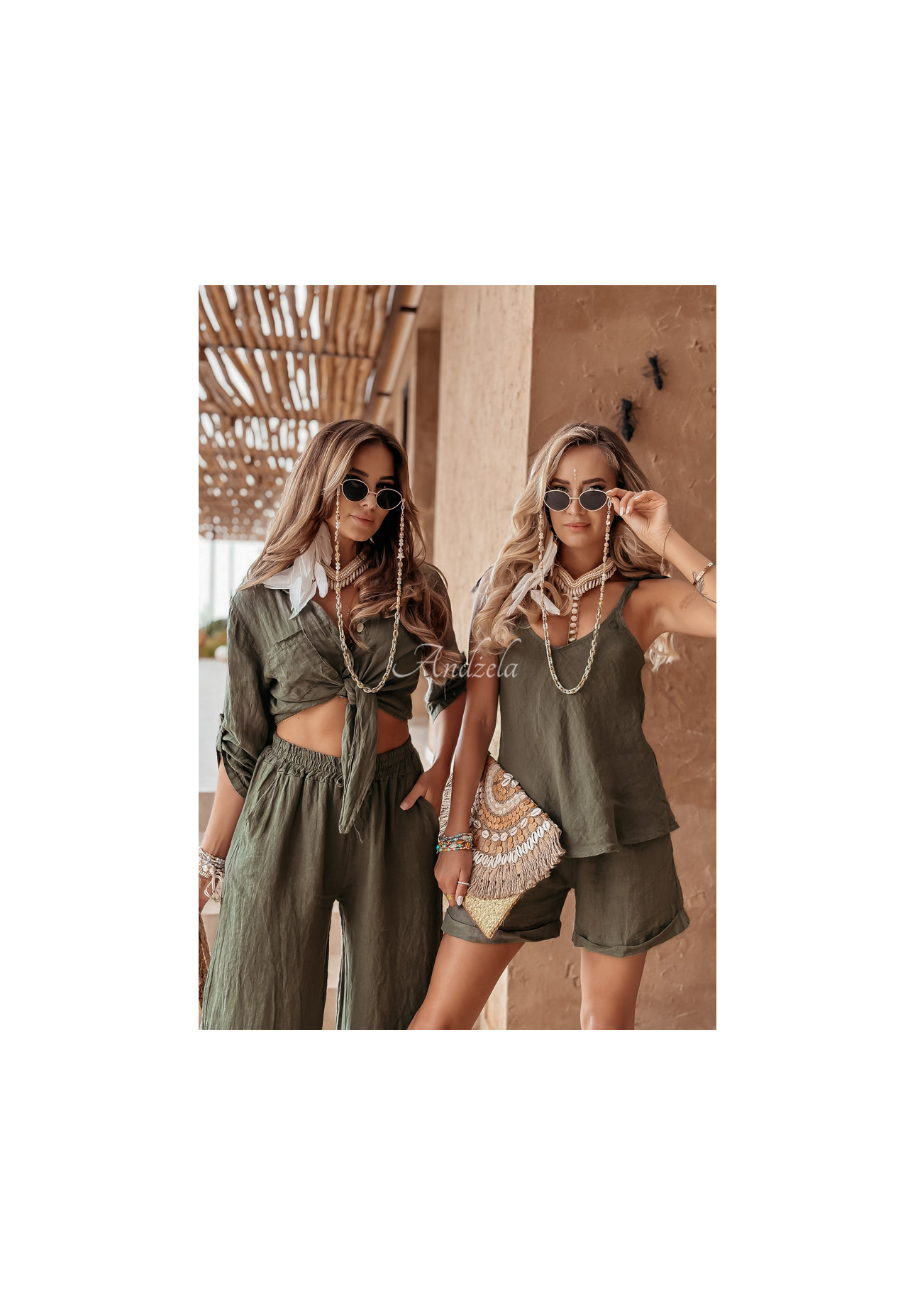 Lniane spodnie Summery Essentials khaki