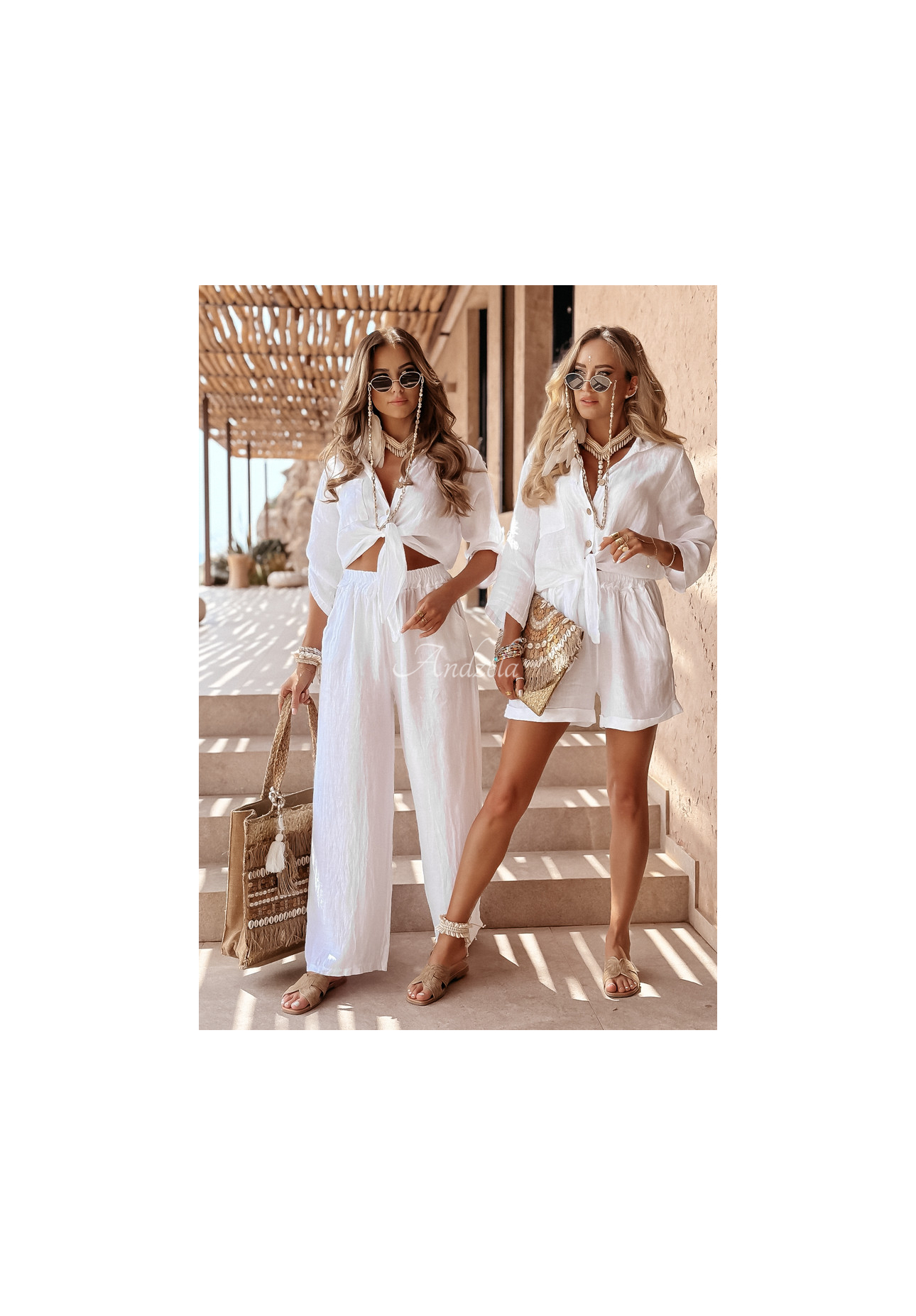 Lniane spodnie Summery Essentials ecru