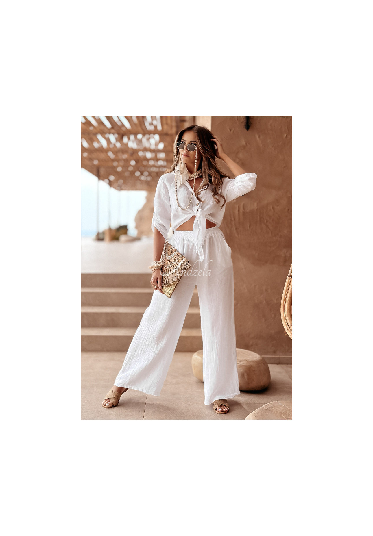 Lniane spodnie Summery Essentials ecru