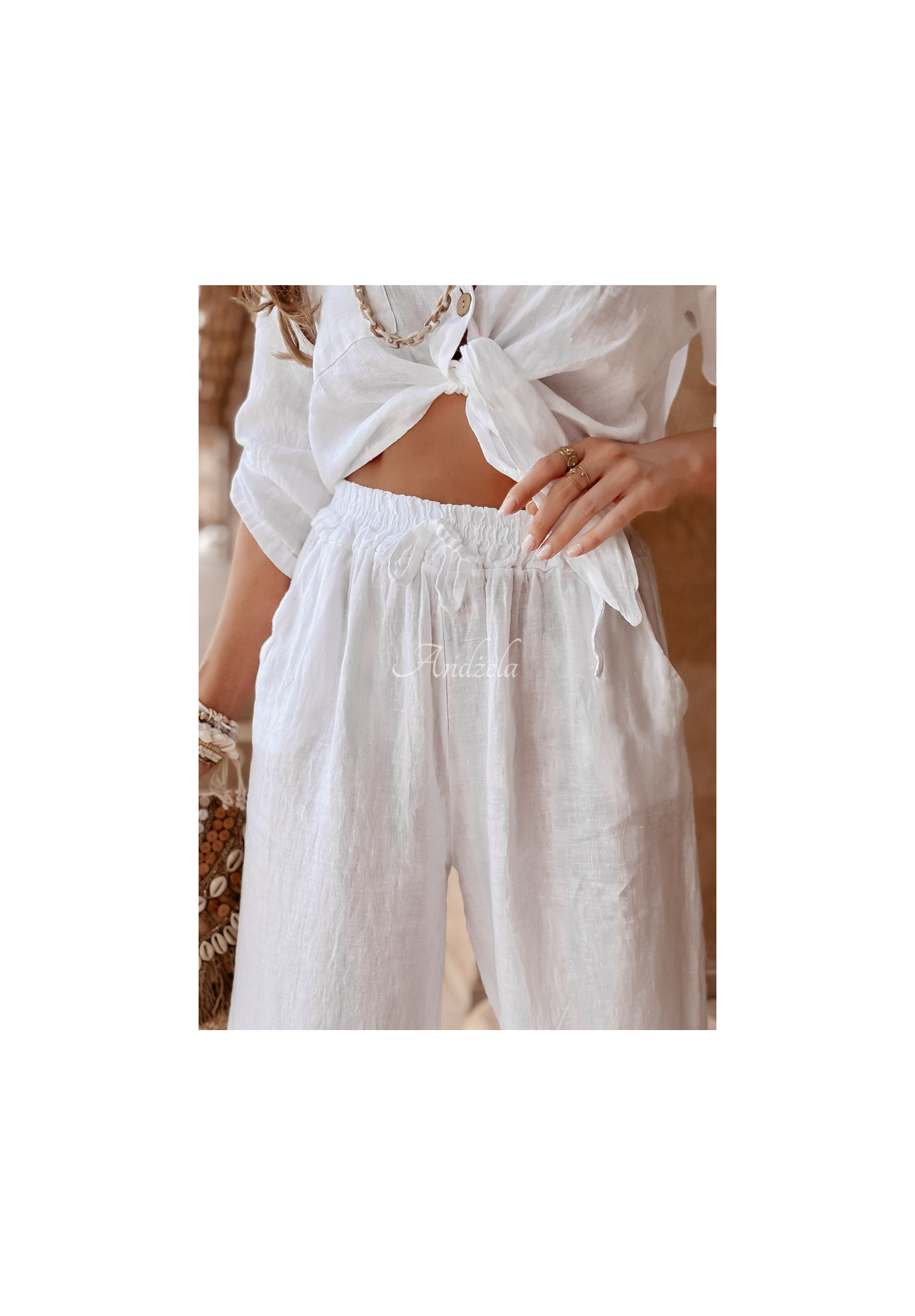 Lniane spodnie Summery Essentials ecru