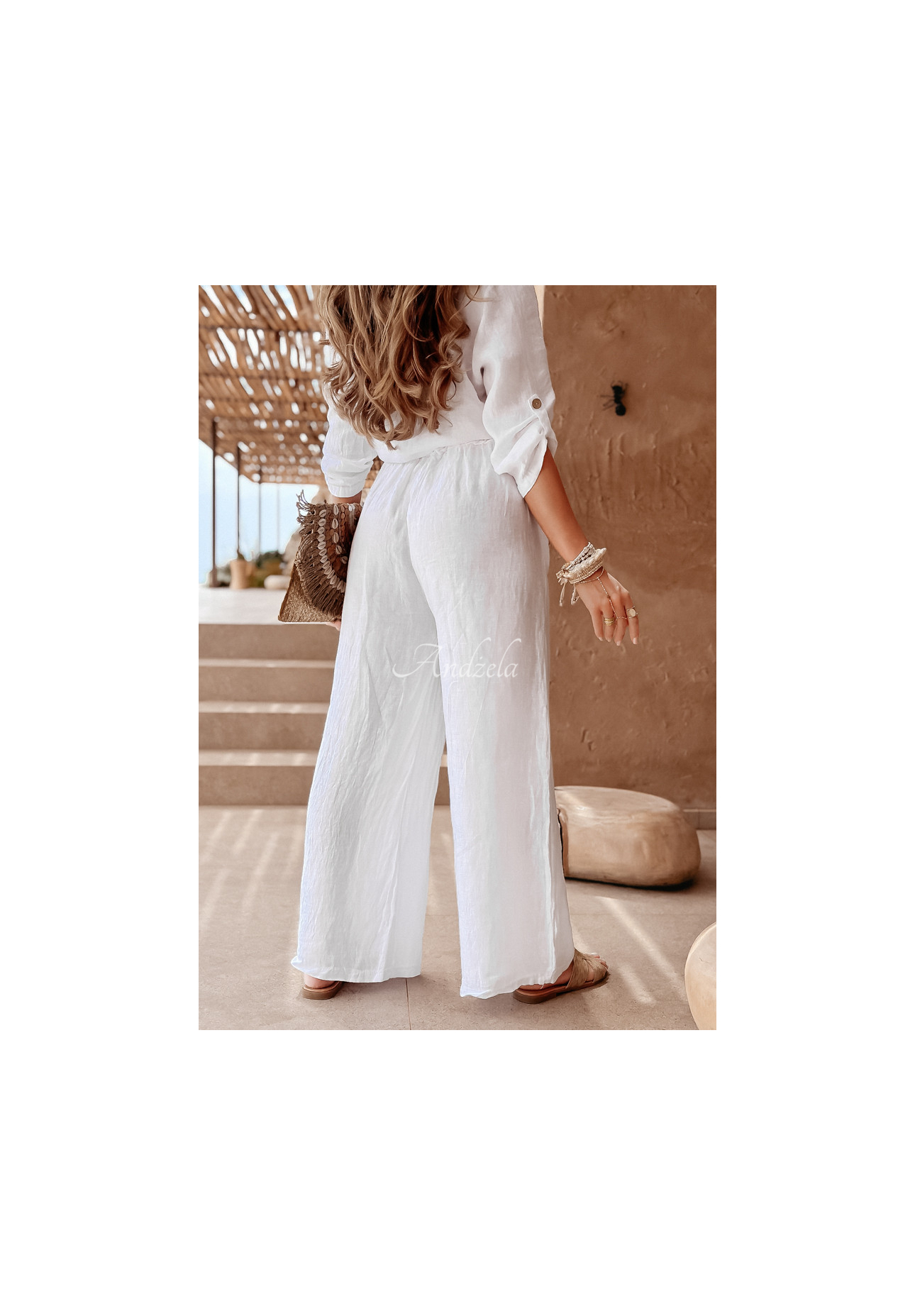 Lniane spodnie Summery Essentials ecru