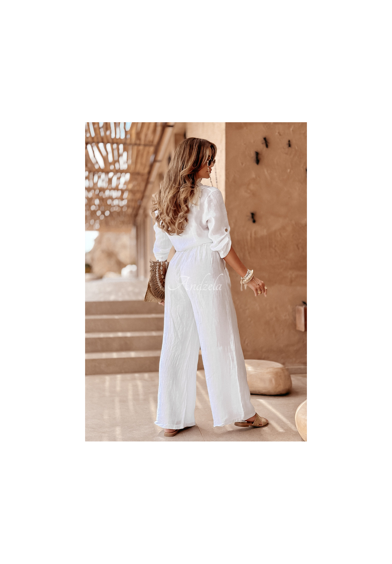 Lniane spodnie Summery Essentials ecru