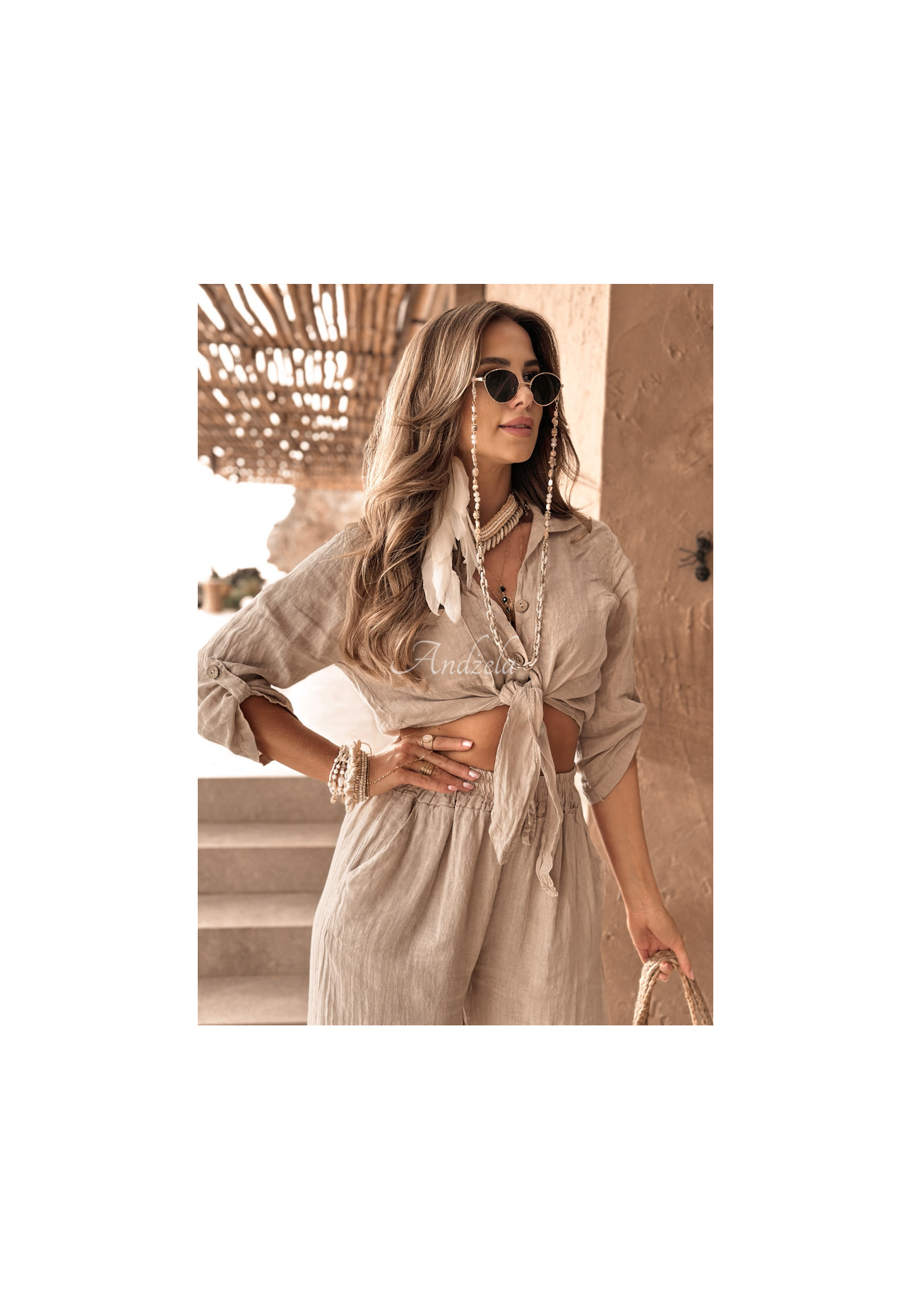 Lniane spodnie Summery Essentials beżowe