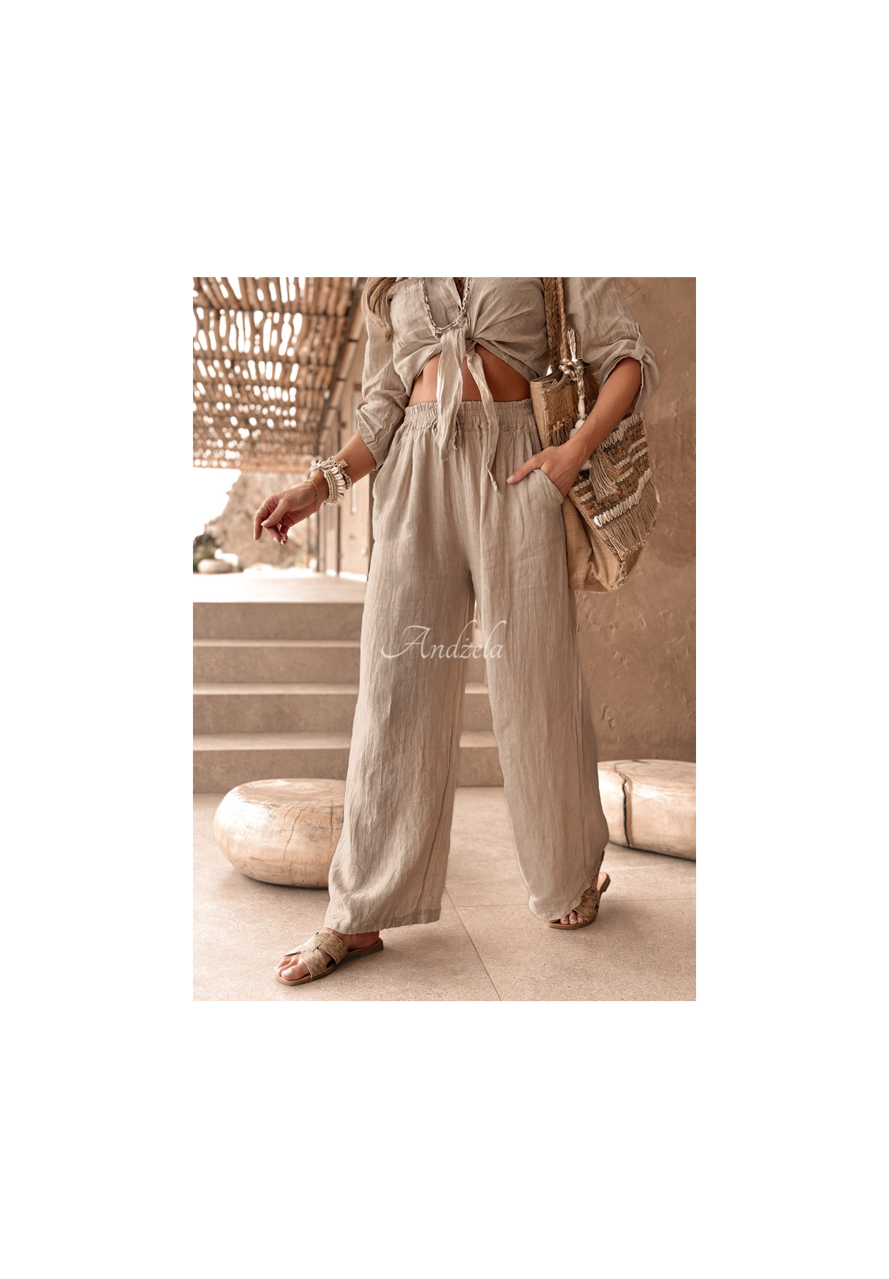 Lniane spodnie Summery Essentials beżowe