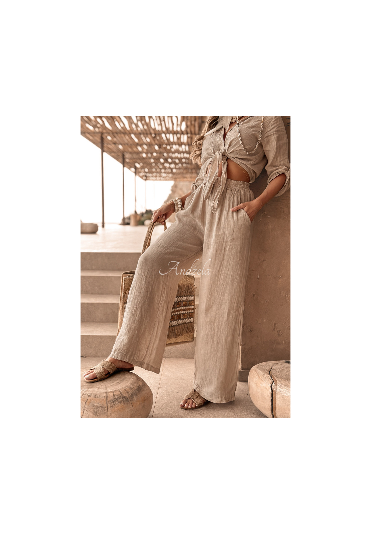 Lniane spodnie Summery Essentials beżowe