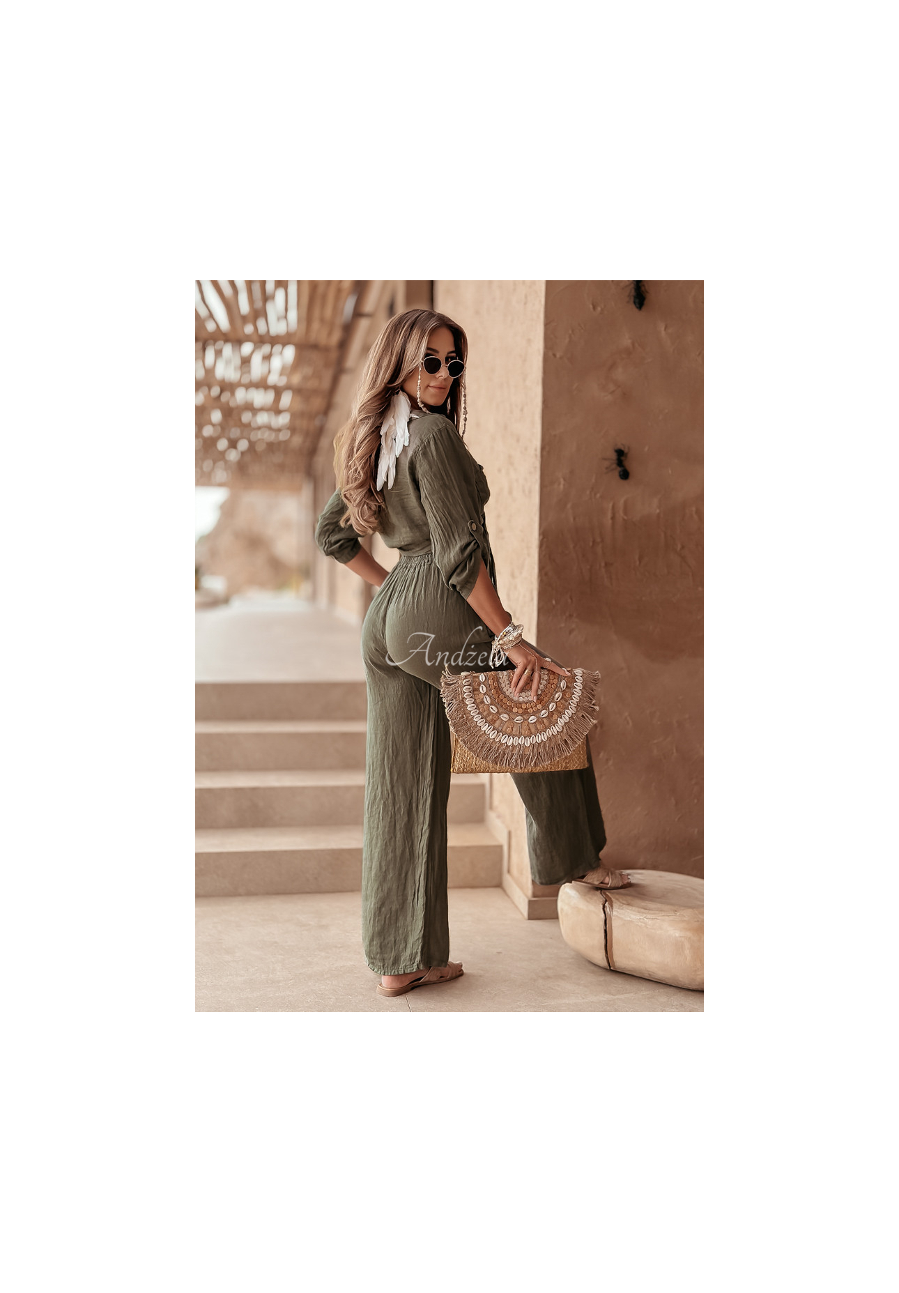 Short linen shirt with ties Summery Essentials khaki