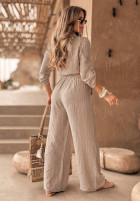 short lniana Shirt z wiązaniem Summery Essentials in beige