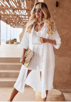 Lniana koszulowa sukienka Summery Essentials ecru