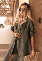 Lniana koszulowa sukienka Summery Essentials khaki
