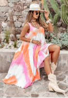 Sukienka maxi tie dye Beach Style różowo-pomarańczowa